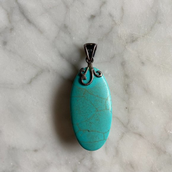 Vintage Sterling Marcasite Turquoise Pendant - Picture 3 of 6